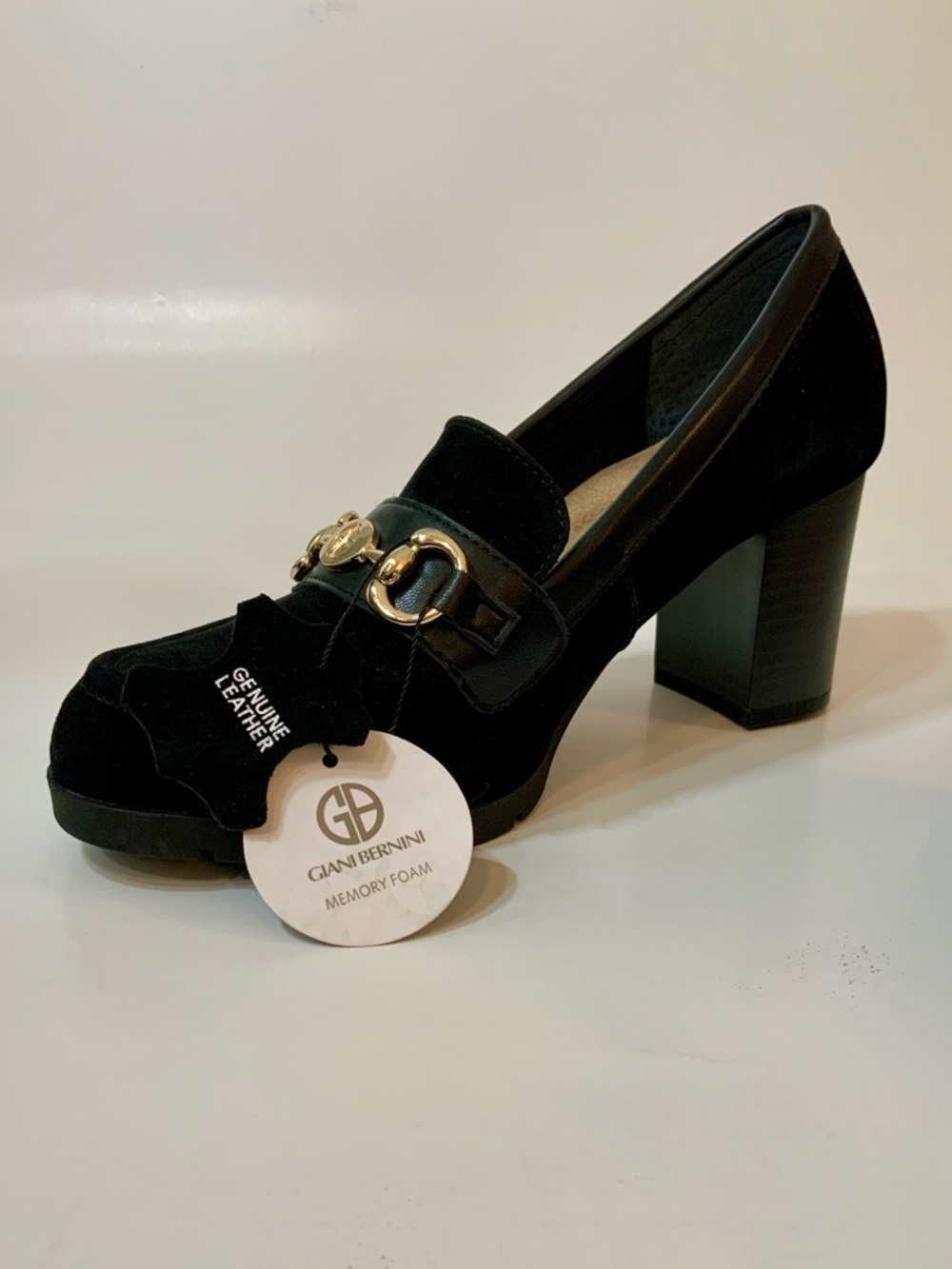NWOT Gianni Bernini ‘Porshaal’ Black Suede Heeled Loafer - Picture 8 of 12